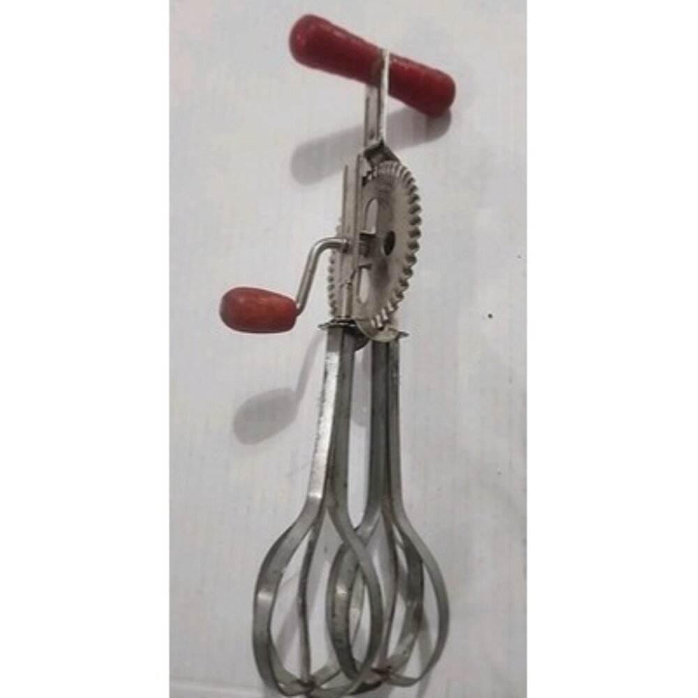 Vintage High-Speed Super Center‎ Drive Beater Hand Mixer for Metal and Red Wood
